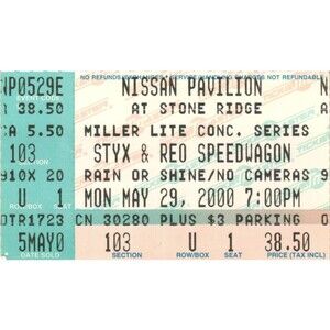 Vintage 2000 Styx REO Speedwagon Eddie Money Concert Ticket Stub Bristow, VA